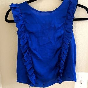Blue satin sleeveless crop top